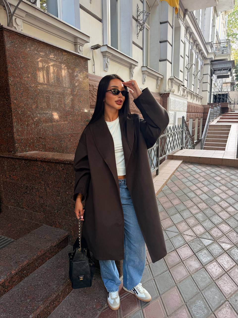 Palton gri oversize din casmir moale
