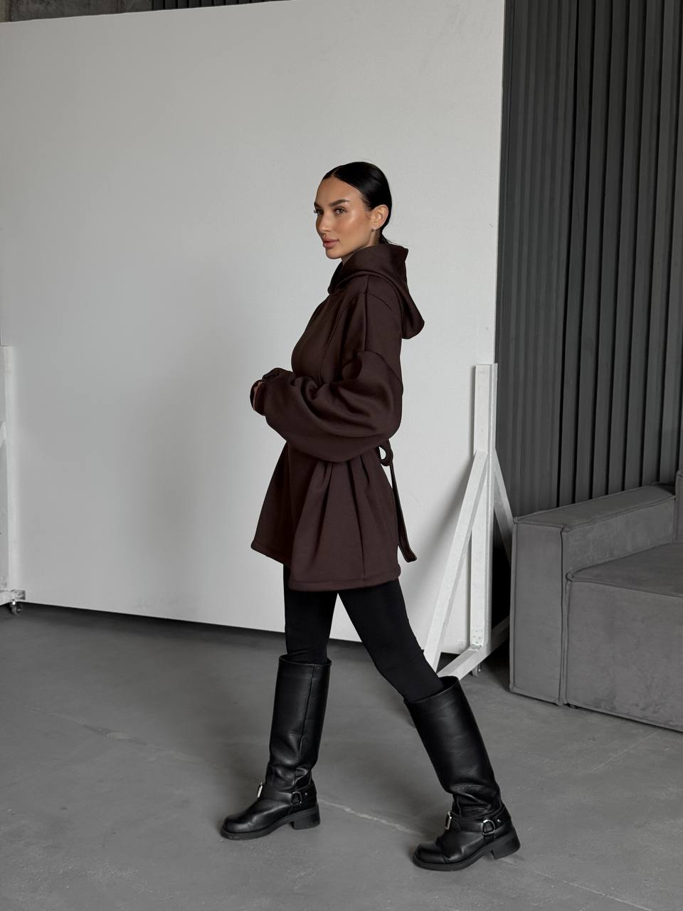 Cozy oversized hoodie dress in black