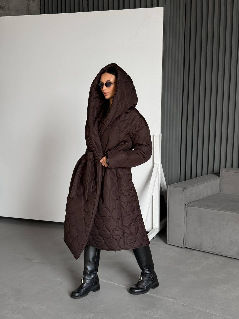 Warm stylish coat in chocolate color