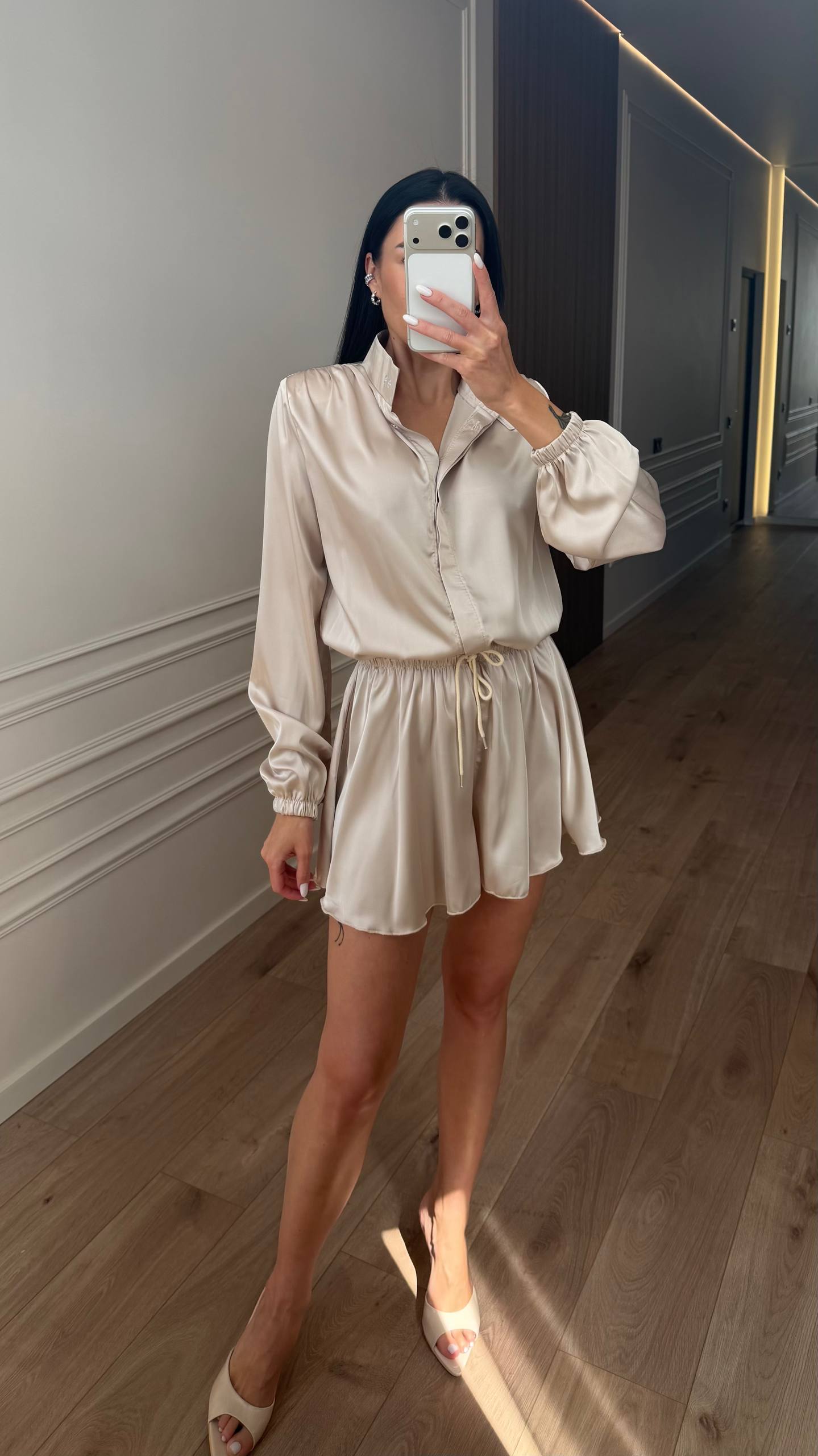 Silk jumpsuit in elegant light beige