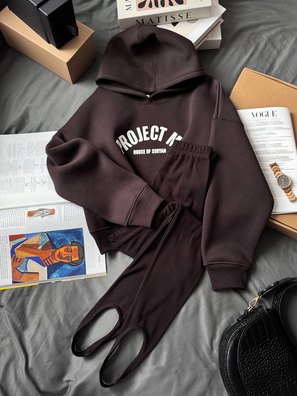 Hoodie and leggings set in chocolate color