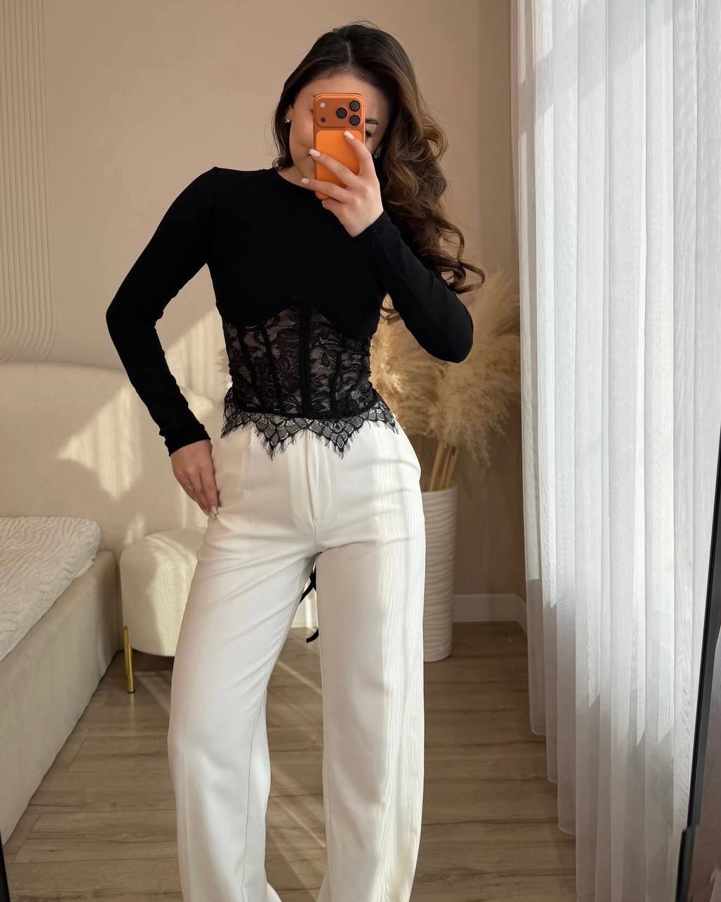 Lace sweater with corset imitation