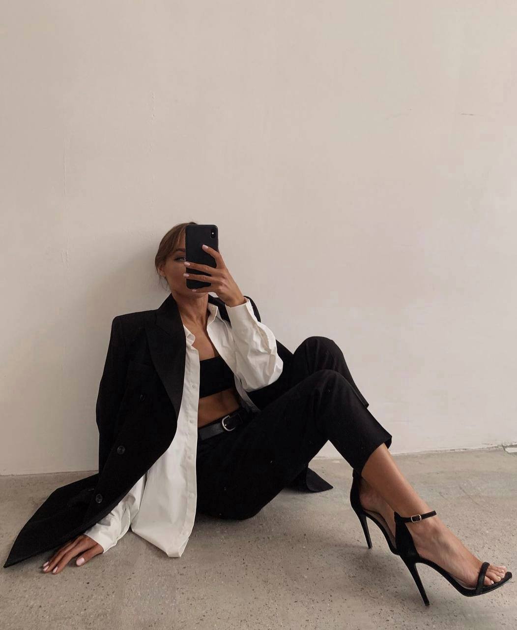 Chemise oversize en coton blanc et noir