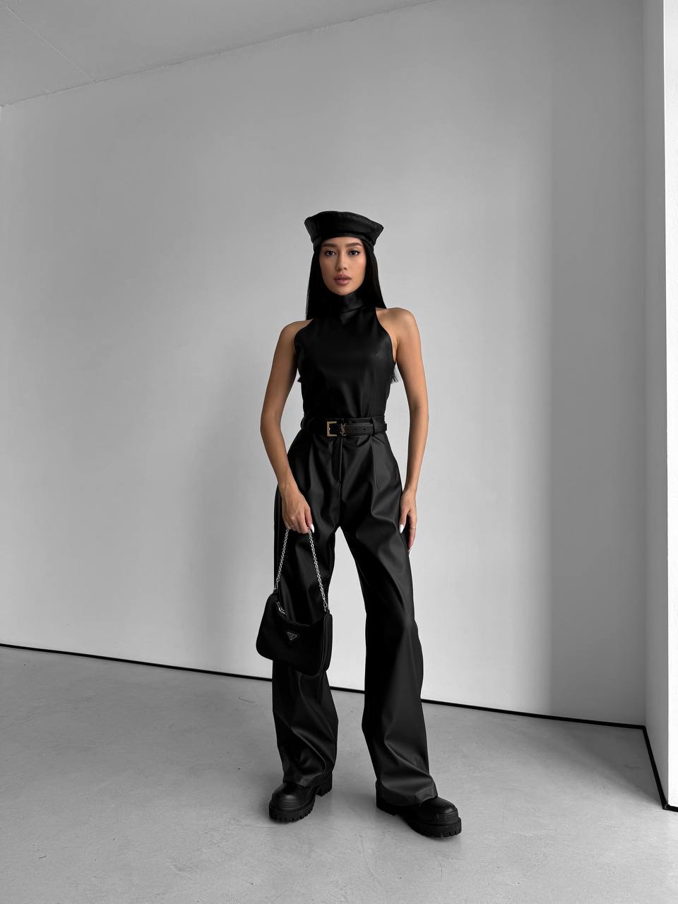 Leather look wide-leg pants