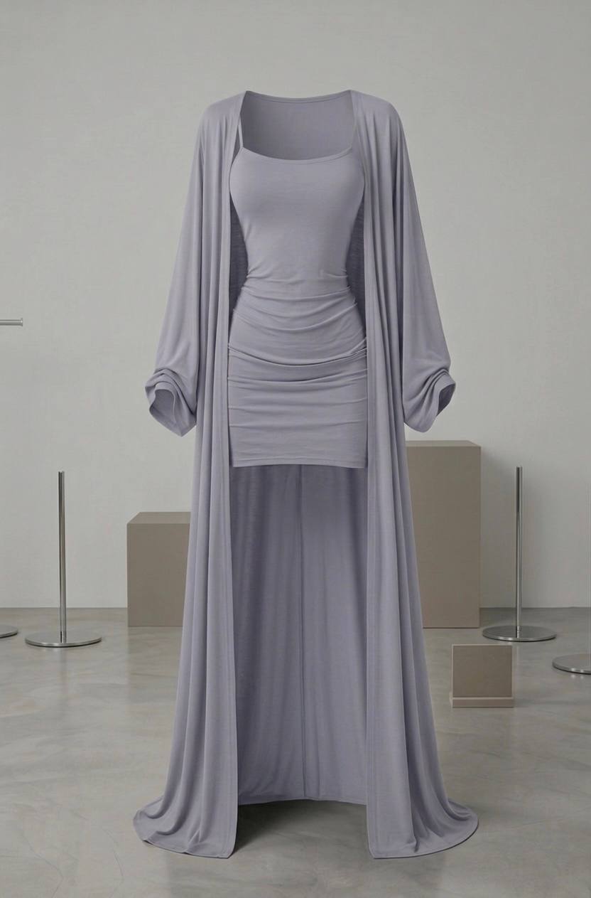 Conjunto de cárdigan y vestido 2 en 1 en chocolate