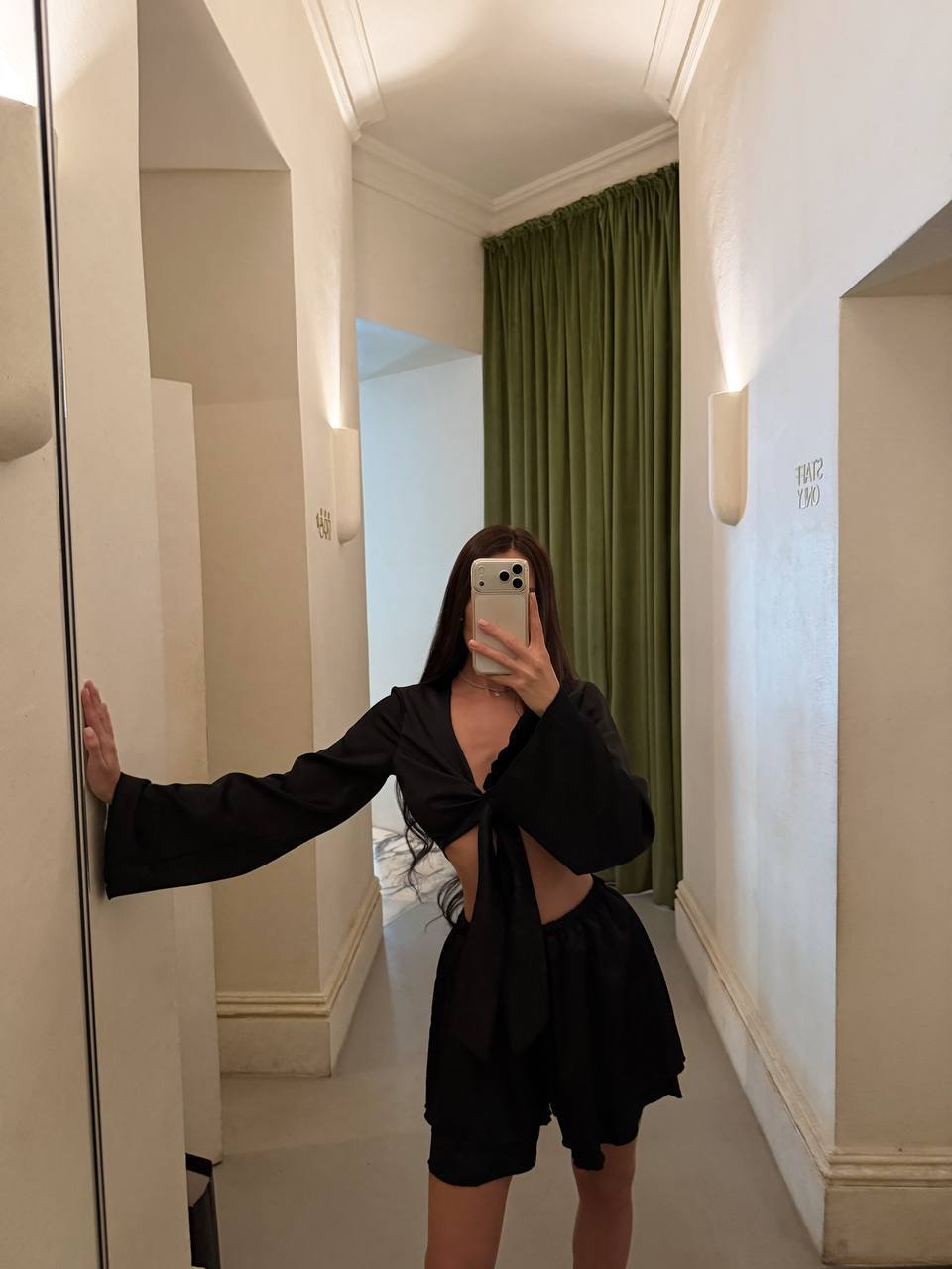 Silk suit set with shorts and blouse