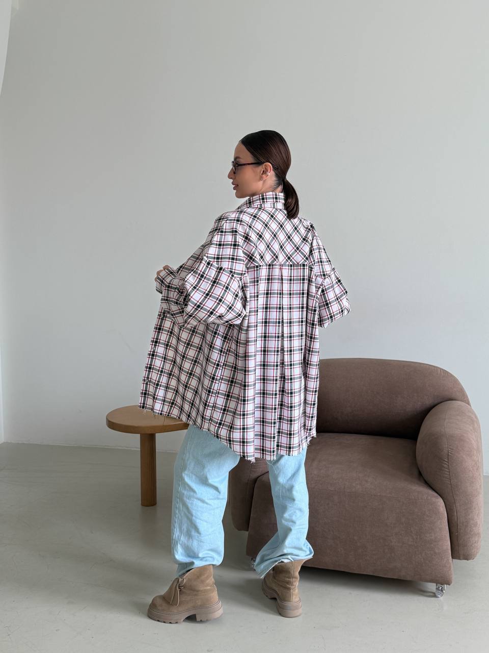 Checkered flannel shirt with scarf