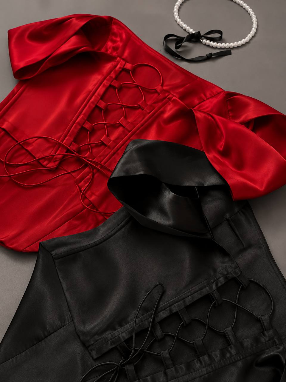 Red satin corset for women
