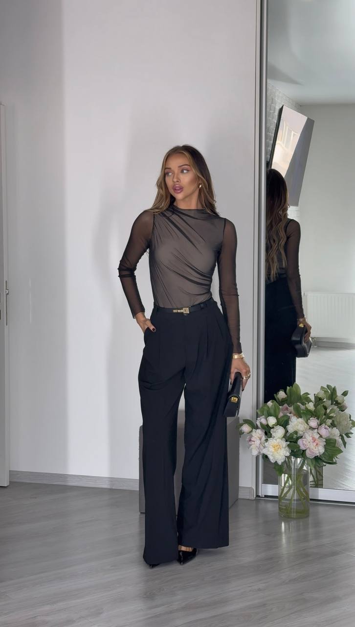 Body in mesh elasticizzato nero