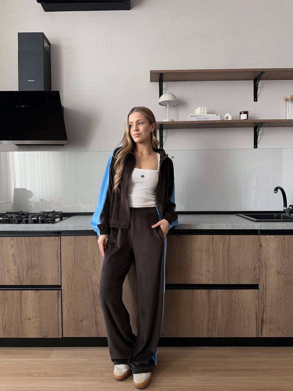 Velvet two-piece suit for spring